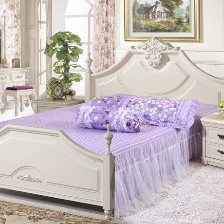 紫色松紧带固定欧式床裙 床罩全棉布艺韩版 不