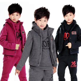  大男童女童套装 儿童抓绒卫衣三件套加厚休闲秋装冬装童装