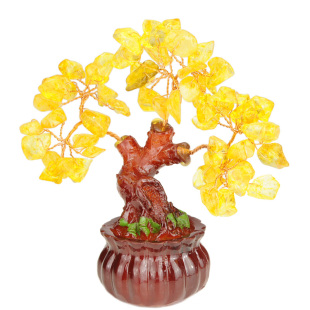  泰山聚贤阁 开光黄水晶招财树 发财树风水摆件 开运旺财增财运