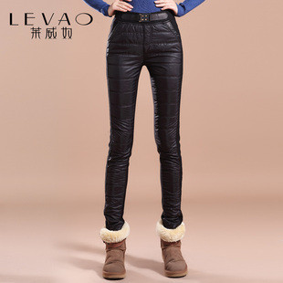  莱威奴 秋冬新款 拼接保暖中腰加厚女裤长 弹力打底铅笔裤