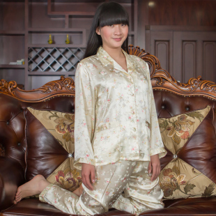 <em>俏诺</em>100%<em>桑蚕丝睡衣</em>睡裤两件套女春夏长袖套