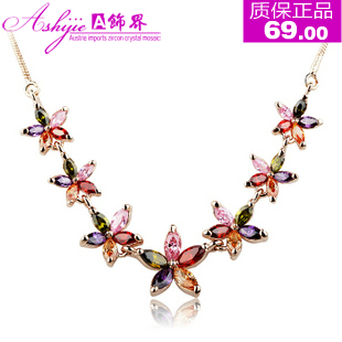  A饰界 包邮情人节礼物夏花锆石水晶时尚项链韩国女短款锁骨饰品