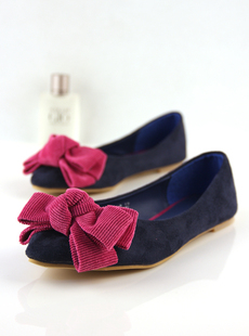  欧洲站 街拍新款 甜美蝴蝶结撞色平跟女鞋子 浅口平底鞋 女 单鞋