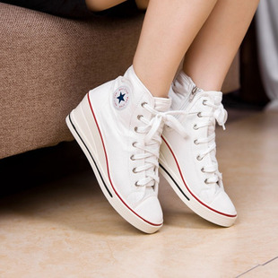  春韩国公主百搭高帮鞋 高跟坡跟单鞋VIVI护士鞋四季帆布鞋女