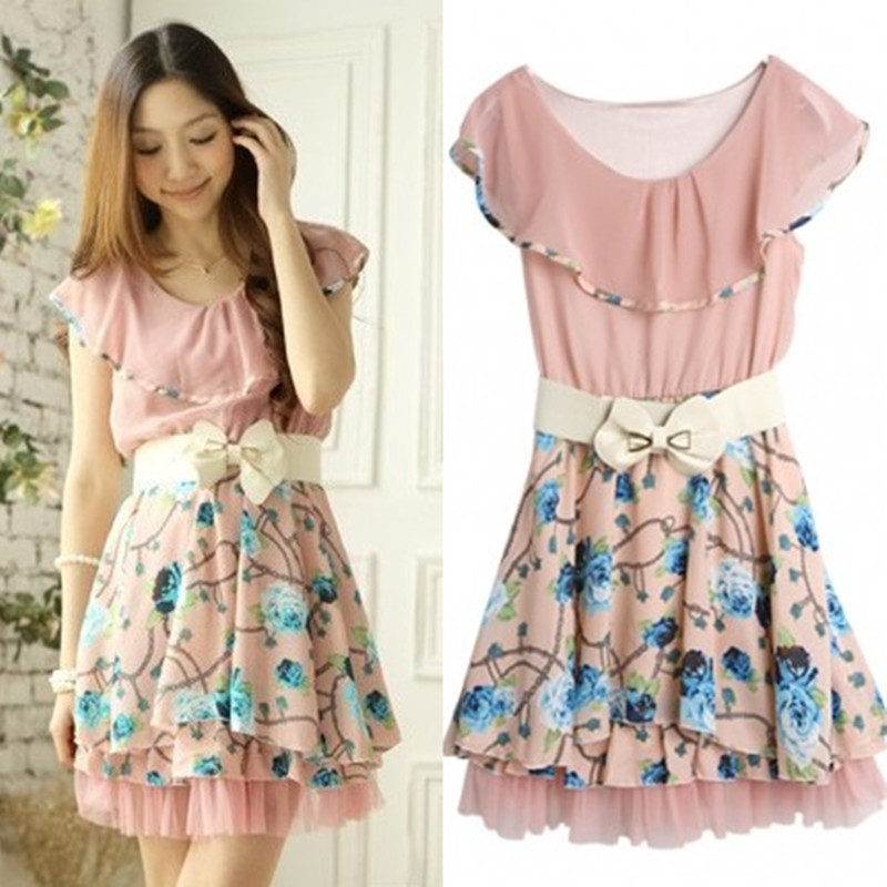 修身收腰裙子甜美碎花...