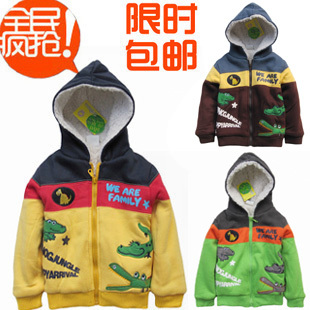  冬款童装 拼色 抓绒 纯棉加厚儿童外套 加绒韩版男童夹克棉服