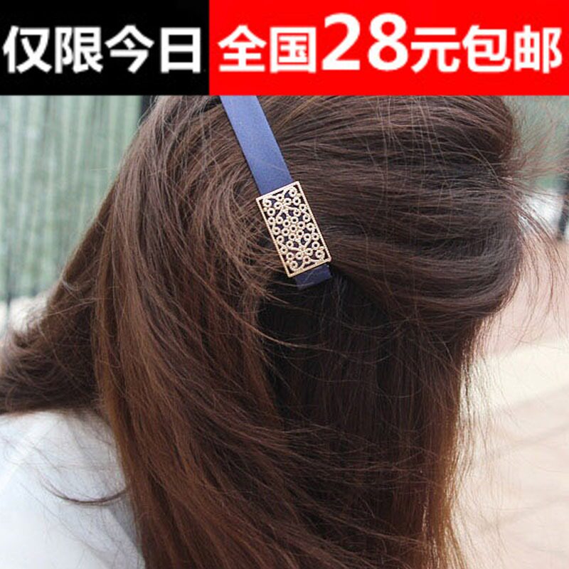 韩式正品新款 韩版布艺镀金方块金属镂空复古发夹边夹 顶夹发饰