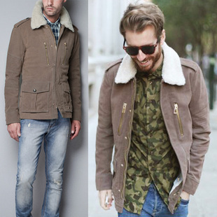  zara男装正品 修身毛领皮衣 皮毛一体 男式皮衣 修身皮夹克外套