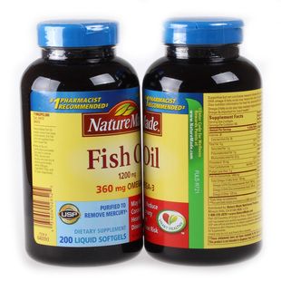  美国Nature Made FishOil 深海鱼油1200mg*200粒 改善记忆力