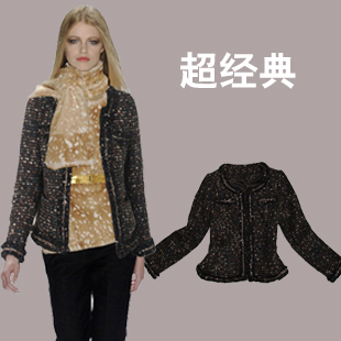  2件包邮春秋冬装名媛欧美小香风粗花呢短外套修身女士韩版妈妈潮