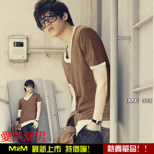  团购包邮！潮男夏款男装新品韩版修身男装V领打底衫男士短袖男T恤