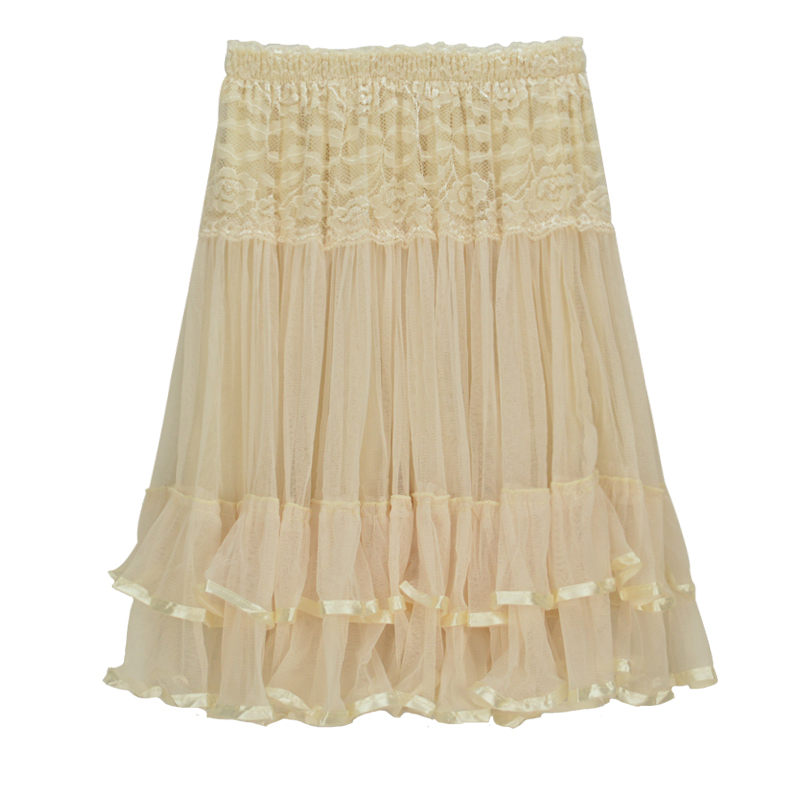 蕾丝裙百褶半身裙子...