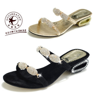  正品古奇天伦 GUCIHEAVEN 719 奢华镶钻中跟凉鞋水钻罗马风女凉鞋