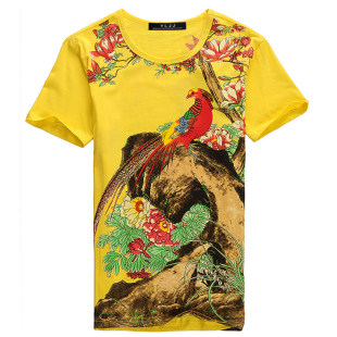  雁翎金甲中国风短袖T恤男士半袖夏装打底衫个性圆领t恤体恤潮