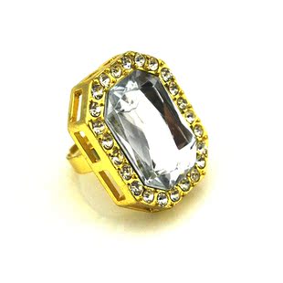  欧美外贸原单B30：大气多切面宝石镶钻戒顶戒指（大小可调）D056