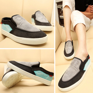  韩版男士休闲鞋英伦帆布鞋林弯弯拼色潮男鞋子夏季懒人鞋透气板鞋