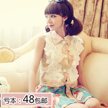 2013 spring women's lace big flower Floral POLO collar Slim vest waistcoat jacket short paragraph