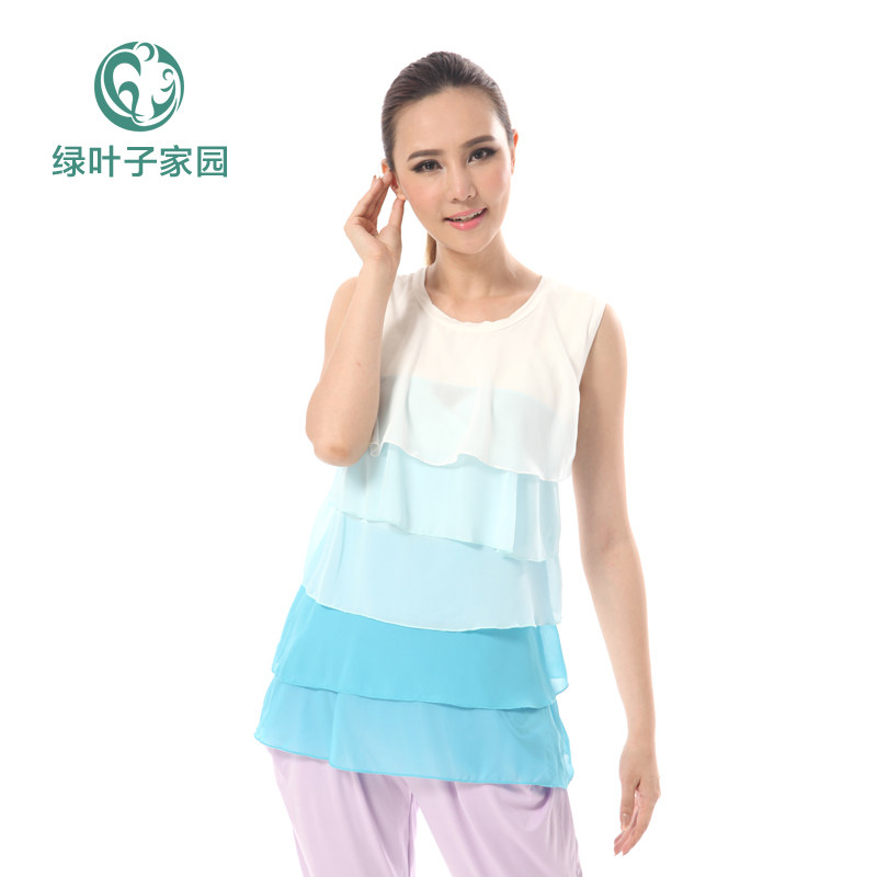 绿叶子家园 清凉雪纺 哺乳背心 夏薄外出时尚月子服喂奶衣057