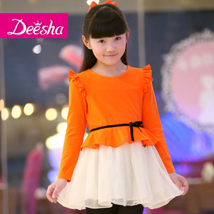  笛莎童装春装新款女儿童长袖连衣裙公主裙子宝宝韩版纱裙1703