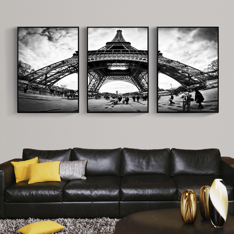 black and white iron tower a living room Decorative painting modern Triplet Hanging picture sofa Walls painted combination City Art muralin the Home accessories , Decorative painting , Modern decorative painting category - from Buy2taobao.com to provide professional Taobao agent buy service