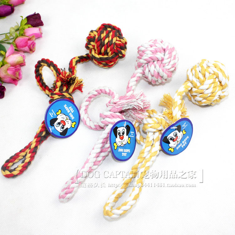 Reduced cotton ball toy pet dog chew toy dog bite tug of war rope knot toys