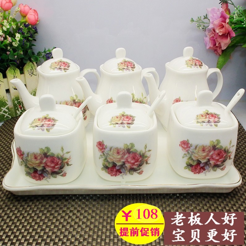 调味盒醋壶辣椒调味罐套装调料盒组合装陶瓷油壶厨房酱油瓶壶家用|ruв категории кухня/посуда, кухонный Гаджет/кухня хранения, тарного хранения/кухня хранения посуды, приправы бутылки - от Buy2taobao.com для оказания профессиональной услуги покупки агента Taobao