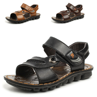  夏季新款男童鞋运动鞋中大童皮革拼接凉鞋31-37儿童牛皮凉鞋