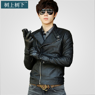  春装 机车男式皮衣pu韩版修身男士休闲潮皮夹克日系男装外套