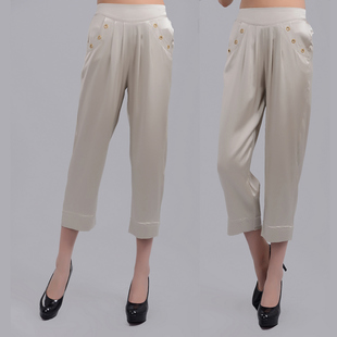 唐装 真丝弹力缎<em>高腰女裤</em> 女士百搭9分裤 2色 