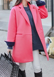  冬装新款 韩版女装  中长款羊毛呢子大衣夹棉加厚修身西装外套