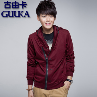  Guuka/古由卡韩版新款春款时尚纯色男士连帽卫衣外套男装YIFU