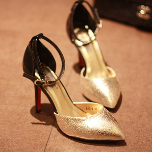  夏韩版裸色尖头鞋细跟高跟鞋 韩国公主代购真皮凉鞋女欧美鞋