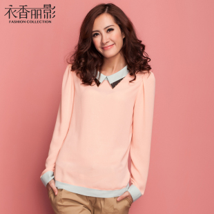  衣香丽影春装新款 金属彼得潘翻领甜美女士衬衣衬衫女9311535