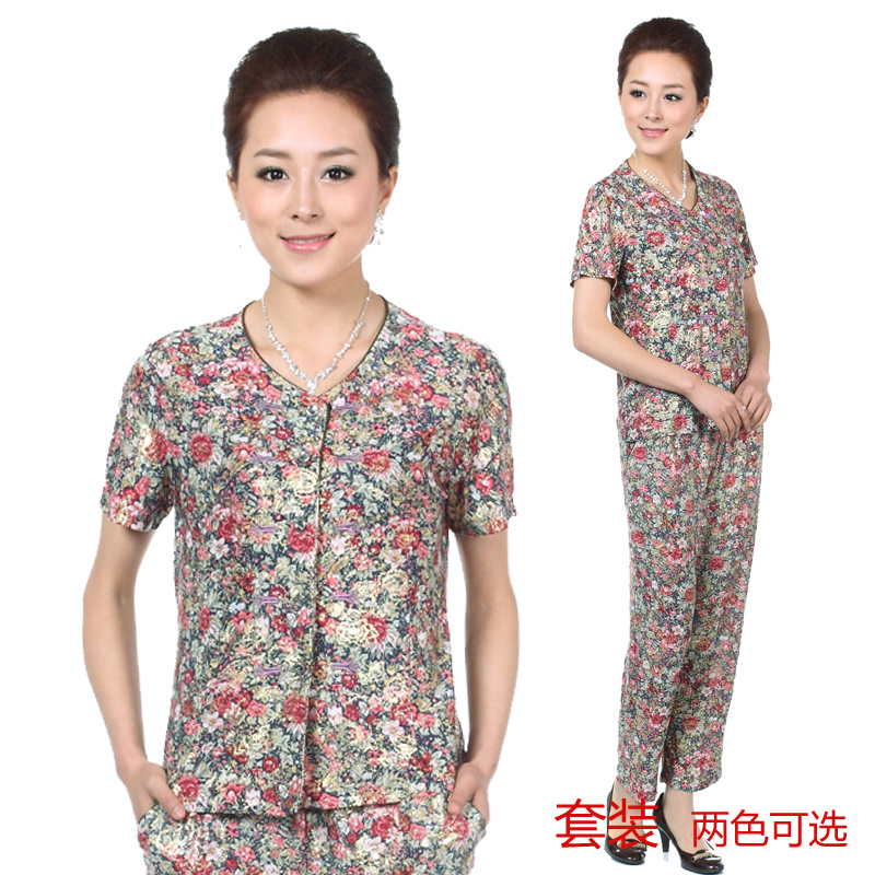 母亲节礼物 中老年女装夏装套装 夏季妈妈装碎花民族风短袖套装 母亲节礼物 中老年女装夏装套装 夏季妈妈装碎花民族风短袖套装