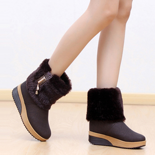  淘金币 冬坡跟厚底毛毛雪地靴带钻加厚松糕靴中筒靴棉鞋女鞋