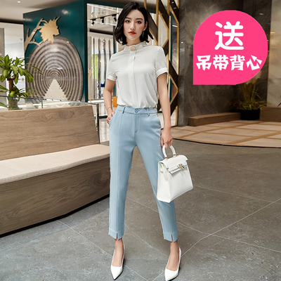 时尚套装女夏季衬衫短裙套装2018新款韩版套装裤女职业装两件套