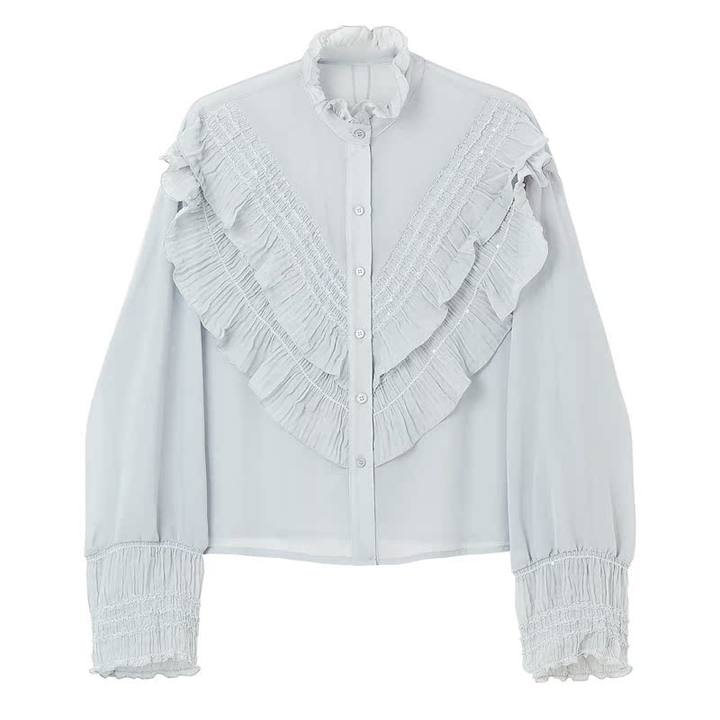 Designer 2019 Spring and summer heavy industry Lace Mosaic Stand collar shirt Versatile Chiffon shirtin the Women's clothing/Boutique , Lace shirt/Chiffon shirt category - from Buy2taobao.com to provide professional Taobao agent buy service