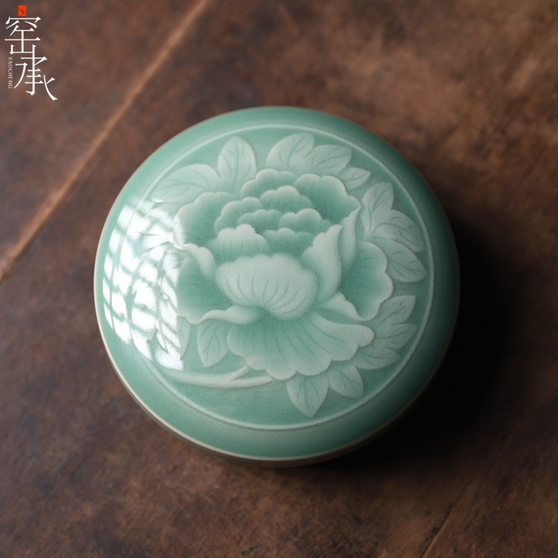 Zhouyipeng Longquan celadon Inkpad box ceramics Pure handwork Peony Compact Plum Celadonin the Electronic Dictionary/Electronic paper book/Stationery , Painting tools/Painted wood/Calligraphy Supplies , Four Treasures category - from Buy2taobao.com to provide professional Taobao agent buy service