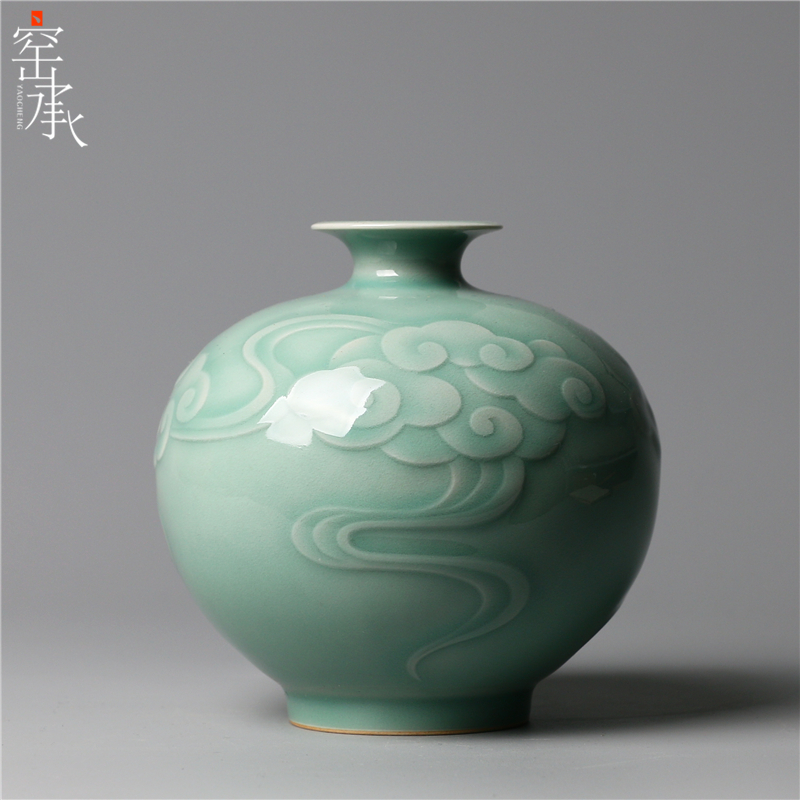 Longquan celadon master Yang Jiangpeng Pure handwork Floral organ Ceramic Vase Moire Pomegranate Bottle Table ornamentsin the Home accessories , Vase/Flower/Artificial flowers/Imitation jewelry , Flower/Vase , Vase category - from Buy2taobao.com to provide professional Taobao agent buy service