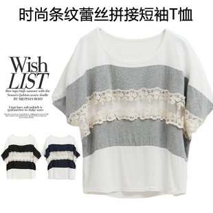  新款夏装女士t恤短袖T恤女韩版女装薄潮蕾丝拼接个性T135166