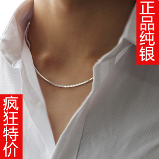  生日礼物！送男友/男生 925纯银男士项链 韩版时尚银链 银饰品
