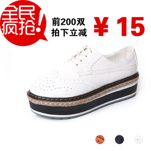  松糕鞋厚底欧美松糕单鞋英伦街拍款复古女鞋圆头单鞋平底鞋潮