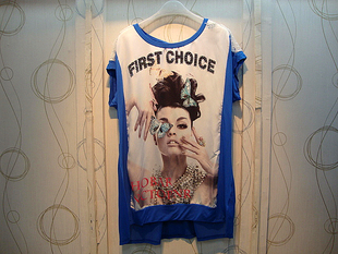  云尚秀夏装棉雪纺蕾丝拼接字母个性美女装宽松显瘦短袖T恤378