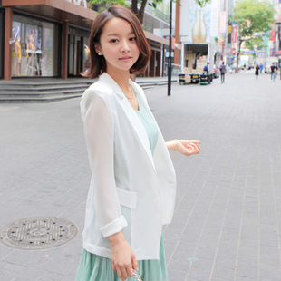  推荐！韩国新款春夏装 韩版女装外套 薄雪纺修身OL小西装西服