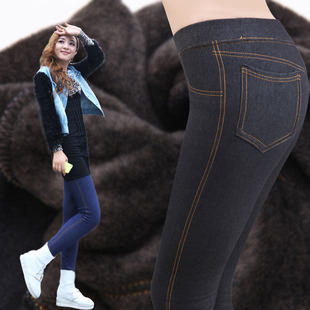  返利网包邮单层加厚绒大码女冬季秋冬仿牛仔打底裤