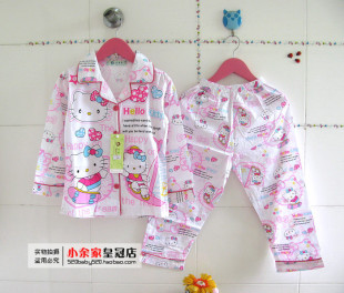  皇冠 春秋夏季空调服可爱儿童睡衣女童长袖梭织纯棉布女孩睡衣
