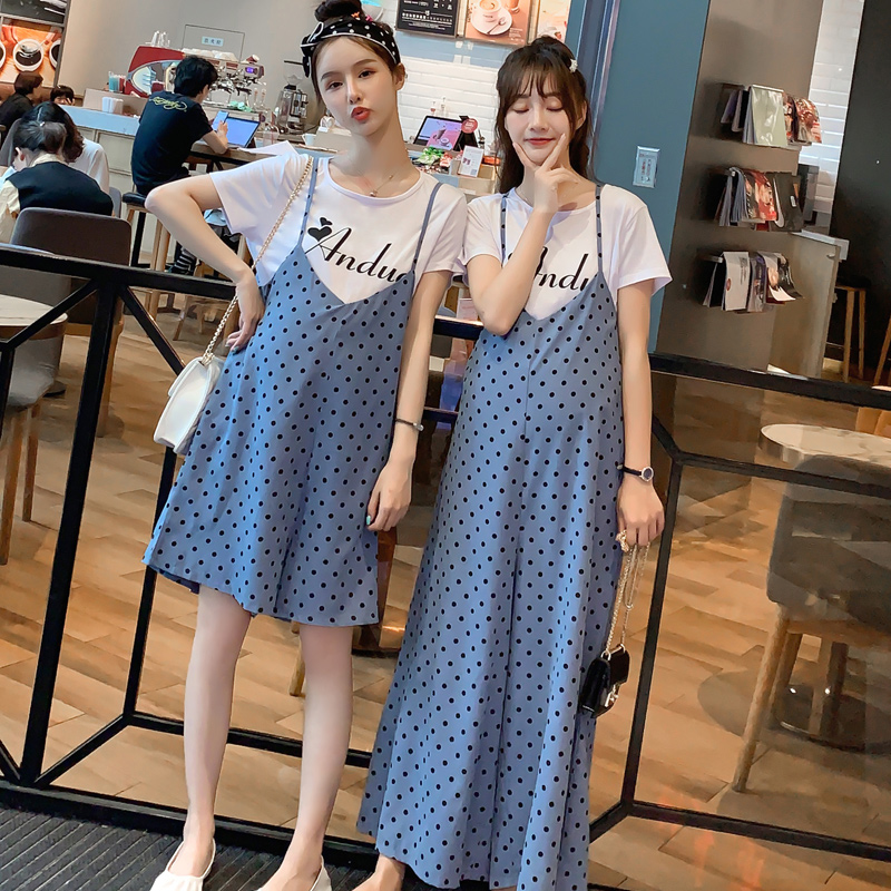孕妇夏装2019新款吊带波点连体托腹热裤九分喇叭裤托腹孕妇裤套装|ruв категории Всё для беременных и кормящих, брюки для беременных женщин/опорный брюшной брюки, женские брюки - клеш - от Buy2taobao.com для оказания профессиональной услуги покупки агента Taobao