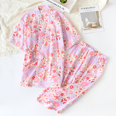 女和服睡衣田园印花家居服套装纯棉纱布透气特价