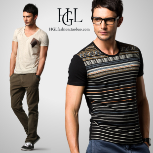  包邮 春款欧美风男士短袖t恤 男装夏装修身紧身半袖莫代尔打底衫