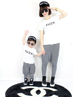  潼哥家原创品牌 夏款 亲子 母子装个性字母纯白短袖T恤 FUCK